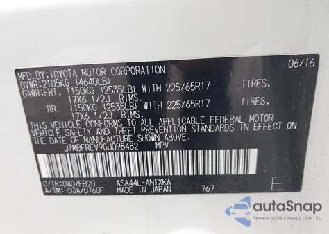 2016 Toyota Rav4 Le из США, поврежденный, VIN JTMBFREV9GJ098482